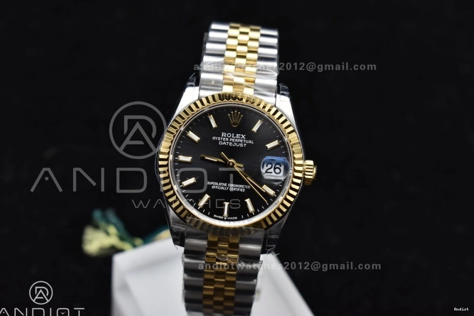 GSF DateJust Bracelet 278273 Soft President 561 on Ladies 316L Steel YG Black Dial Stick Markers 31 0731